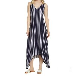 TOMMY BAHAMA ANOCHE SLEEVELESS STRIPE SHIFT HI-LOW MAXI DRESS STRIPED SIZE S